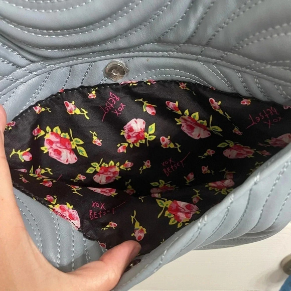 Betsey Johnson Blue Quilted Shoulder Bag Purse Silver Hardware New Without Tag - Picture 6 of 10